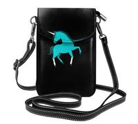 YYHWHJDE Small Cell Phone Purse 7.6x4.9in Teal Unicorn Pattern Leather Crossbody Flap Phone Case For Women, Perfect For Walking, Camping