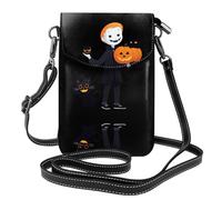 YYHWHJDE Small Cell Phone Purse 7.6x4.9in The Black Cat Ghost Behind The Little Boy Pattern Leather Crossbody Flap Phone Case For Women, Perfect For Walking, Camping
