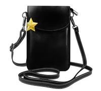 YYHWHJDE Small Cell Phone Purse 7.6x4.9in The Dazzling Five-Pointed Star Picture Leather Crossbody Flap Phone Case For Women, Perfect For Walking, Camping Black
