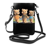 YYHWHJDE Small Cell Phone Purse 7.6x4.9in The Friendship Of The Three Little Bears Pattern Leather Crossbody Flap Phone Case For Women, Perfect For Walking, Camping Black