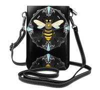 YYHWHJDE Small Cell Phone Purse 7.6x4.9in The Little Bee In The Crystal Pattern Leather Crossbody Flap Phone Case For Women, Perfect For Walking, Camping Black