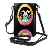 YYHWHJDE Small Cell Phone Purse 7.6x4.9in The Little Rabbit In The Gorgeous Easter Egg Pattern Leather Crossbody Flap Phone Case For Women, Perfect For Walking, Camping Black