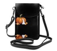 YYHWHJDE Small Cell Phone Purse 7.6x4.9in The Little Rabbit Next To The Pumpkin Pattern Leather Crossbody Flap Phone Case For Women, Perfect For Walking, Camping Black