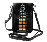 YYHWHJDE Small Cell Phone Purse 7.6x4.9in The Magnificent Drum Tower Pattern Leather Crossbody Flap Phone Case For Women, Perfect For Walking, Camping Black