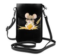 YYHWHJDE Small Cell Phone Purse 7.6x4.9in The Mouse That Eats Wheat Pattern Leather Crossbody Flap Phone Case For Women, Perfect For Walking, Camping