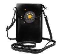 YYHWHJDE Small Cell Phone Purse 7.6x4.9in The Shining Sun Pattern Leather Crossbody Flap Phone Case For Women, Perfect For Walking, Camping Black
