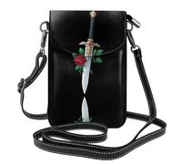 YYHWHJDE Small Cell Phone Purse 7.6x4.9in The Sword And The Rose Pattern Leather Crossbody Flap Phone Case For Women, Perfect For Walking, Camping