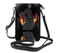 YYHWHJDE Small Cell Phone Purse 7.6x4.9in The Terrifying Shadow In The Flames Pattern Leather Crossbody Flap Phone Case For Women, Perfect For Walking, Camping Black