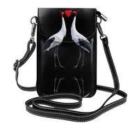 YYHWHJDE Small Cell Phone Purse 7.6x4.9in Thousand Crane Holding Red Hearts Pattern Leather Crossbody Flap Phone Case For Women, Perfect For Walking, Camping