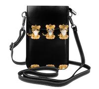 YYHWHJDE Small Cell Phone Purse 7.6x4.9in Three Cute Little Tigers Pattern Leather Crossbody Flap Phone Case For Women, Perfect For Walking, Camping Black