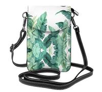 YYHWHJDE Small Cell Phone Purse 7.6x4.9in Tropical Banana Palm Leaves Pattern Leather Crossbody Flap Phone Case For Women, Perfect For Walking, Camping Black