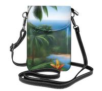 YYHWHJDE Small Cell Phone Purse 7.6x4.9in Tropical Sky Ecology Pattern Leather Crossbody Flap Phone Case For Women, Perfect For Walking, Camping Black