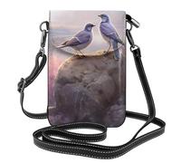 YYHWHJDE Small Cell Phone Purse 7.6x4.9in Two Birds On A Rock Pattern Leather Crossbody Flap Phone Case For Women, Perfect For Walking, Camping