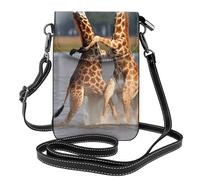 YYHWHJDE Small Cell Phone Purse 7.6x4.9in Two Giraffes Fighting Pattern Leather Crossbody Flap Phone Case For Women, Perfect For Walking, Camping