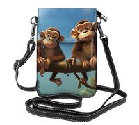 YYHWHJDE Small Cell Phone Purse 7.6x4.9in Two Monkeys Picture Leather Crossbody Flap Phone Case For Women, Perfect For Walking, Camping