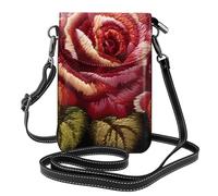 YYHWHJDE Small Cell Phone Purse 7.6x4.9in Ukrainian Embroidery Style Rose Pattern Leather Crossbody Flap Phone Case For Women, Perfect For Walking, Camping