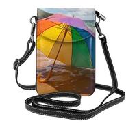 YYHWHJDE Small Cell Phone Purse 7.6x4.9in Umbrella By The Sea Pattern Leather Crossbody Flap Phone Case For Women, Perfect For Walking, Camping