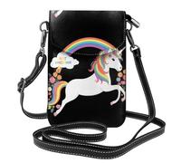 YYHWHJDE Small Cell Phone Purse 7.6x4.9in Unicorns Across The Rainbow Picture Leather Crossbody Flap Phone Case For Women, Perfect For Walking, Camping