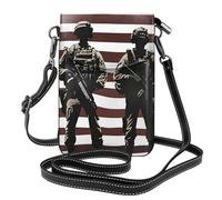 YYHWHJDE Small Cell Phone Purse 7.6x4.9in Us Military Soldiers Patriotic Memorial Day Pattern Leather Crossbody Flap Phone Case For Women, Perfect For Walking, Camping Black