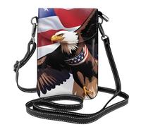 YYHWHJDE Small Cell Phone Purse 7.6x4.9in Usa Patriotic Eagle With American Flag Pattern Leather Crossbody Flap Phone Case For Women, Perfect For Walking, Camping Black
