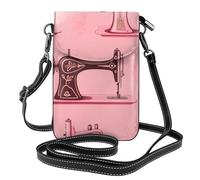 YYHWHJDE Small Cell Phone Purse 7.6x4.9in Vintage Pink Sewing Machine Pattern Leather Crossbody Flap Phone Case For Women, Perfect For Walking, Camping