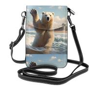 YYHWHJDE Small Cell Phone Purse 7.6x4.9in Waving Bear Pattern Leather Crossbody Flap Phone Case For Women, Perfect For Walking, Camping