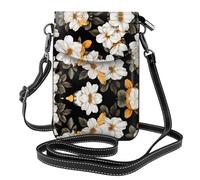 YYHWHJDE Small Cell Phone Purse 7.6x4.9in White Yellow Flower Pattern Leather Crossbody Flap Phone Case For Women, Perfect For Walking, Camping