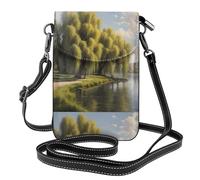 YYHWHJDE Small Cell Phone Purse 7.6x4.9in Willow Trees By The Lake Pattern Leather Crossbody Flap Phone Case For Women, Perfect For Walking, Camping
