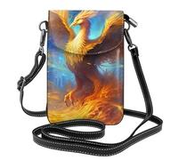 YYHWHJDE Small Cell Phone Purse 7.6x4.9in Yellow Phoenix Pattern Leather Crossbody Flap Phone Case For Women, Perfect For Walking, Camping
