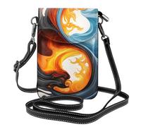 YYHWHJDE Small Cell Phone Purse 7.6x4.9in Yin Yang Fire Water Pattern Leather Crossbody Flap Phone Case For Women, Perfect For Walking, Camping Black