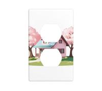 YYHWHJDE Small House Under The Cherry Tree Prints Double Socket Wall Panel Electrical Socket Cover Plate Shatter Decoration Durable 4.5x2.76in