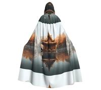 YYHWHJDE Small Pavilion On The Lake Pattern Halloween Adult Hooded Cape Cloak For Role-Playing, Stage Costumes, Parties Easy Care