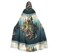 YYHWHJDE Small town on the island Picture Halloween Adult Hooded Cloak for Role-Playing, Costumes, and Theme Parties