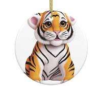YYHWHJDE Smart and cute little tiger Prints Christmas Tree Ceramic Hanging Round Pendant -2.9 in Exquisite white porcelain Easy suspension