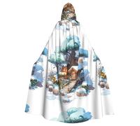 YYHWHJDE Snow House Next To Fir Tree Pattern Halloween Adult Hooded Cape Cloak For Role-Playing, Stage Costumes, Parties Easy Care