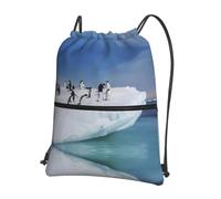 YYHWHJDE Snow mountain penguin Prints Drawstring Backpack - Lightweight Waterproof Gym Bag with Zipper Pocket - Ideal for Travel, Yoga & Sports