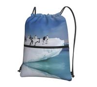 YYHWHJDE Snow mountain penguin Prints Drawstring Backpack - Water-Resistant Polyester Throw Bag for Gym, Travel & Hiking - Lightweight, Durable & Compact