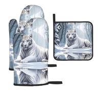 YYHWHJDE Snow White Tiger Prints Kitchen Baking Set | Throw Gloves & Pot Cover - Durable Oven Mitts for BBQ Grilling & Microwave Use Snow White Tiger Pattern