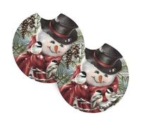 YYHWHJDE Snowman and Bird Prints Car Cup Coasters 2-Pack - Premium Neoprene Drink Throws, Protect Cup Holders & Enhance Your Drive - Waterproof, Non-Slip Grip
