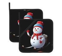 YYHWHJDE Snowman on a sled Prints Square Insulated Pot Mat Set (2-Piece) 8x8in Waterproof, Thickened & Easy to Clean with Lanyard Design for Kitchen, Oven & BBQ