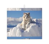 YYHWHJDE Snowy Mountain White Tiger Printed Kitchen Absorbent pad, Super Absorbent Microfiber, Oversized Anti Slip