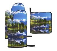 YYHWHJDE Snowy Mountains Prints Kitchen Baking Set | Throw Gloves & Pot Cover - Durable Oven Mitts for BBQ Grilling & Microwave Use Snowy Mountains Pattern