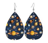 YYHWHJDE Solar System Planets Prints Teardrop Leather Earrings - Vibrant Dangle Layers for Women, Lightweight Fashion Jewelry for Parties & Everyday Wear