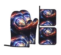 YYHWHJDE Space Spiral Cosmic Energy Pattern Kitchen Baking 4-Piece Set - Insulated Oven Mitt and Pot Holders Anti-scalding and Heat Insulation