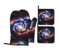 YYHWHJDE Space Spiral Cosmic Energy Printed Kitchen Baking Set of 4 Thick Insulated Oven Mitt & Pot Holders, Anti-Scalding for Microwave, Oven, Outdoor BBQ