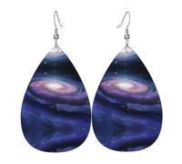 YYHWHJDE Space Spiral Cosmic Energy Prints Teardrop Leather Earrings - Fashionable Dangle Earrings for Women, Lightweight Faux Leather Drops with 925 Silver Plated Hooks
