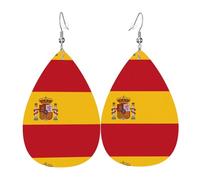 YYHWHJDE Spanish flag Prints Teardrop Leather Earrings - Fashionable Dangle Earrings for Women, Lightweight Faux Leather Drops with 925 Silver Plated Hooks