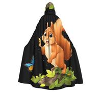YYHWHJDE Squirrel Chasing Butterflies Pattern Halloween Adult Hooded Cape Cloak No Zipper, Comfortable For Costume Parties