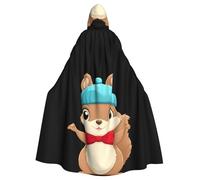 YYHWHJDE Squirrel Wearing A Bow Hat Pattern Halloween Adult Hooded Cape Cloak For Role-Playing, Stage Costumes, Parties Easy Care