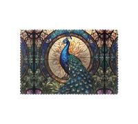 YYHWHJDE Stained Glass Peacock Prints Placemats Set of 6 12x18in - Engineered for Durability & Heat Resistance Polyester